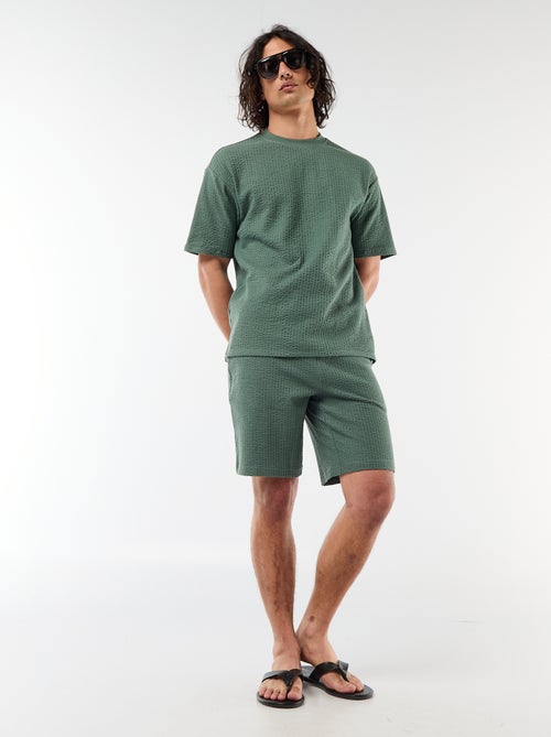 T-shirt stampata a maniche corte in tessuto a nido d'ape - Kiabi