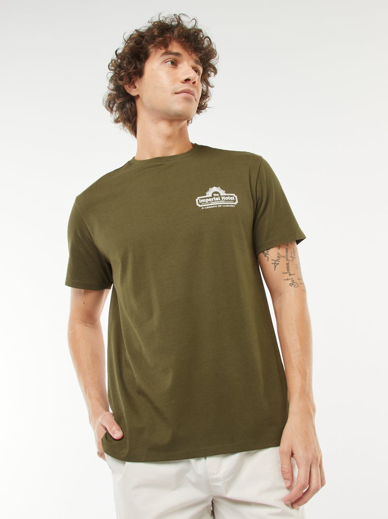 T-shirt stampata a maniche corte Kaki - Kiabi