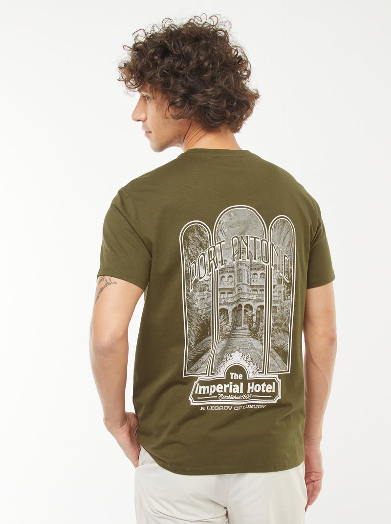 T-shirt stampata a maniche corte Kaki - Kiabi