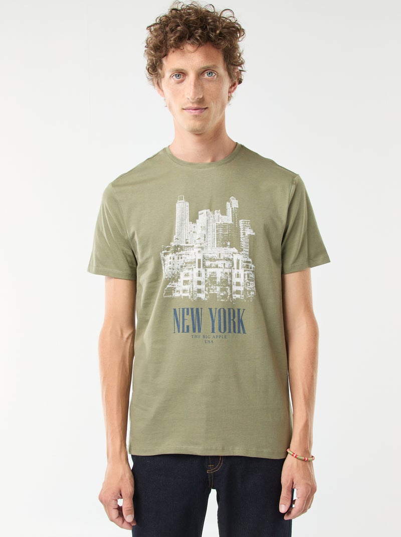 T-shirt stampata a maniche corte Kaki - Kiabi