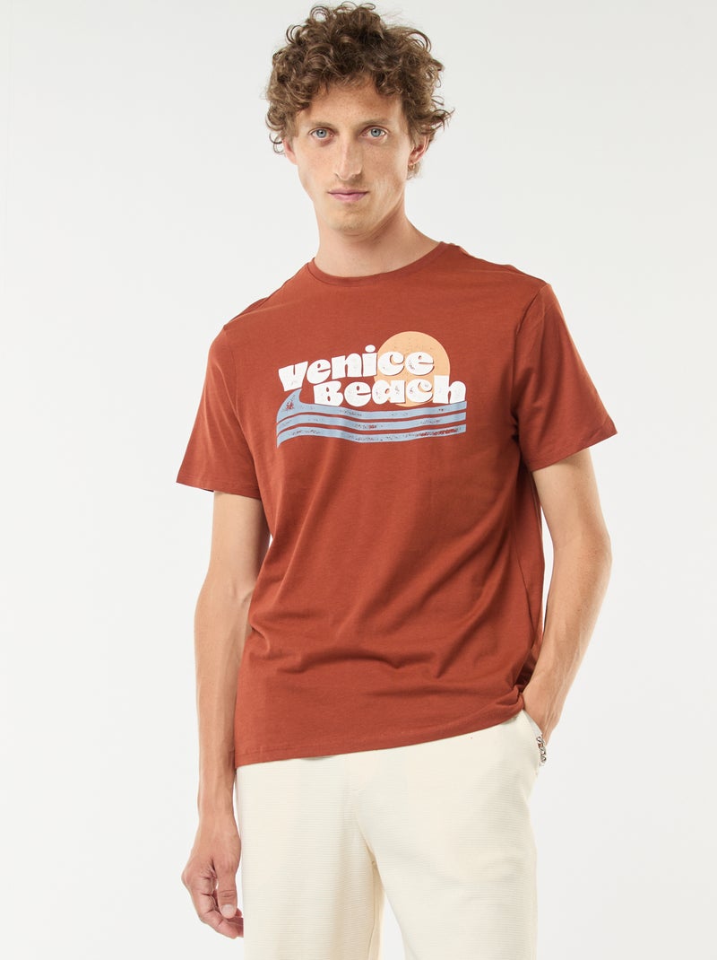 T-shirt stampata a maniche corte Marrone - Kiabi