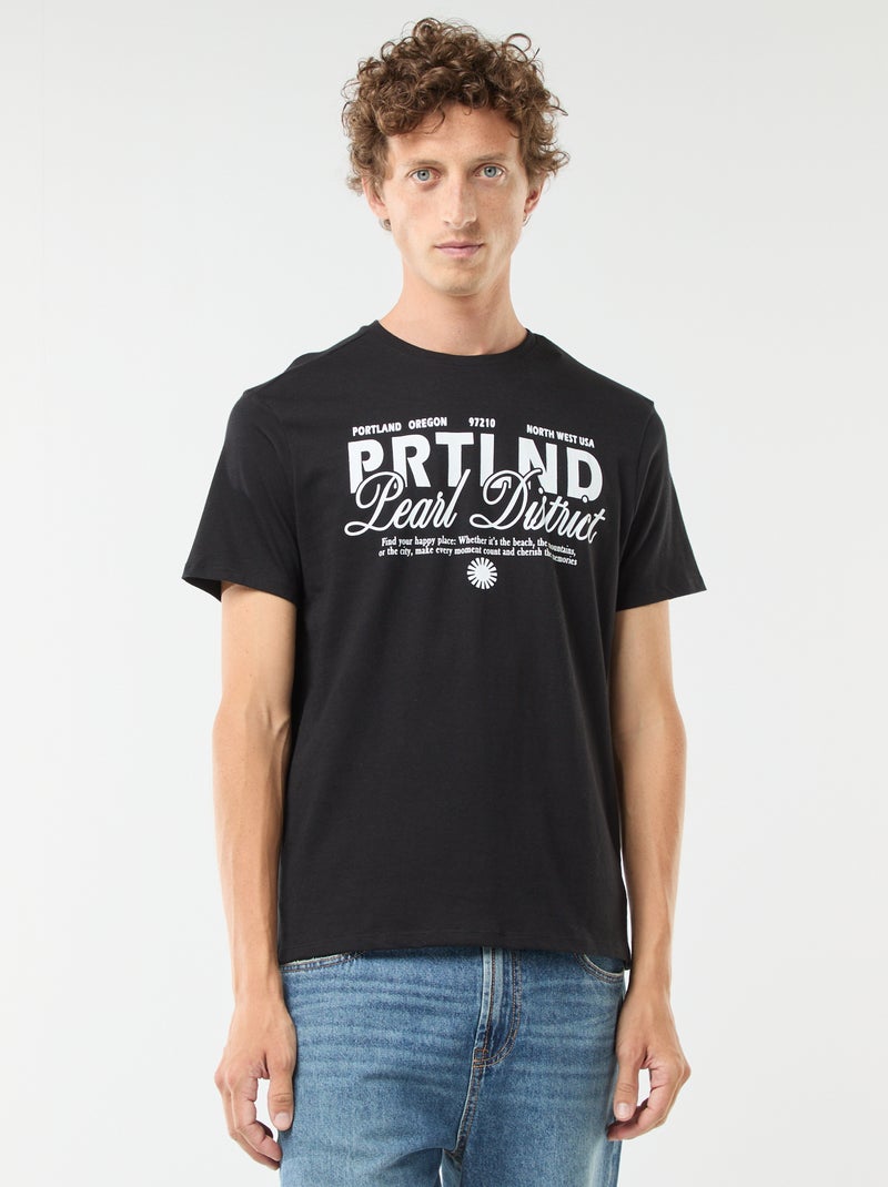 T-shirt stampata a maniche corte Nero - Kiabi