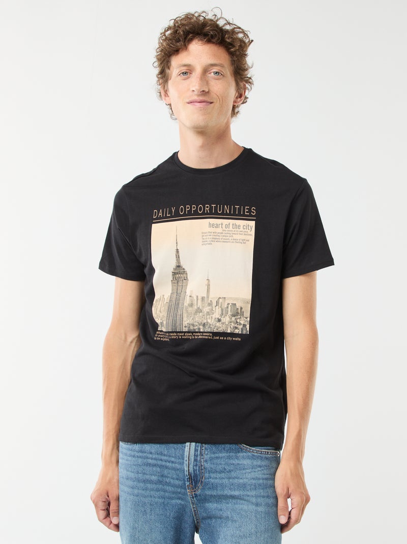 T-shirt stampata a maniche corte Nero - Kiabi