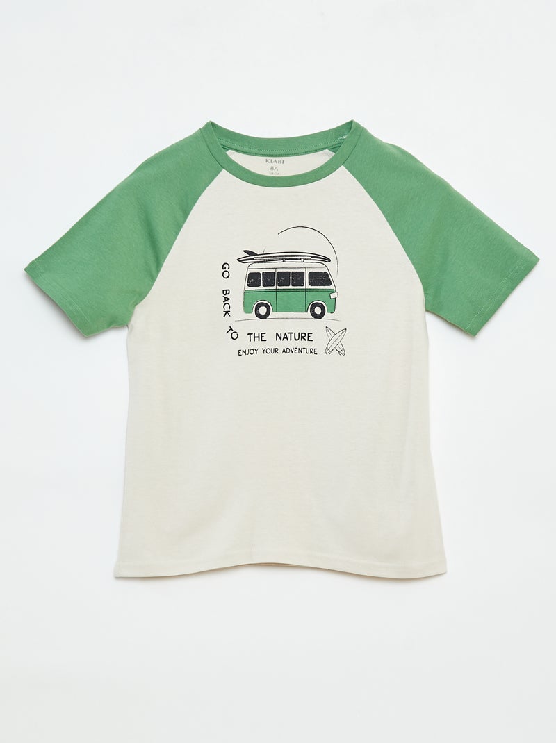 T-shirt stampata a maniche corte raglan Verde - Kiabi