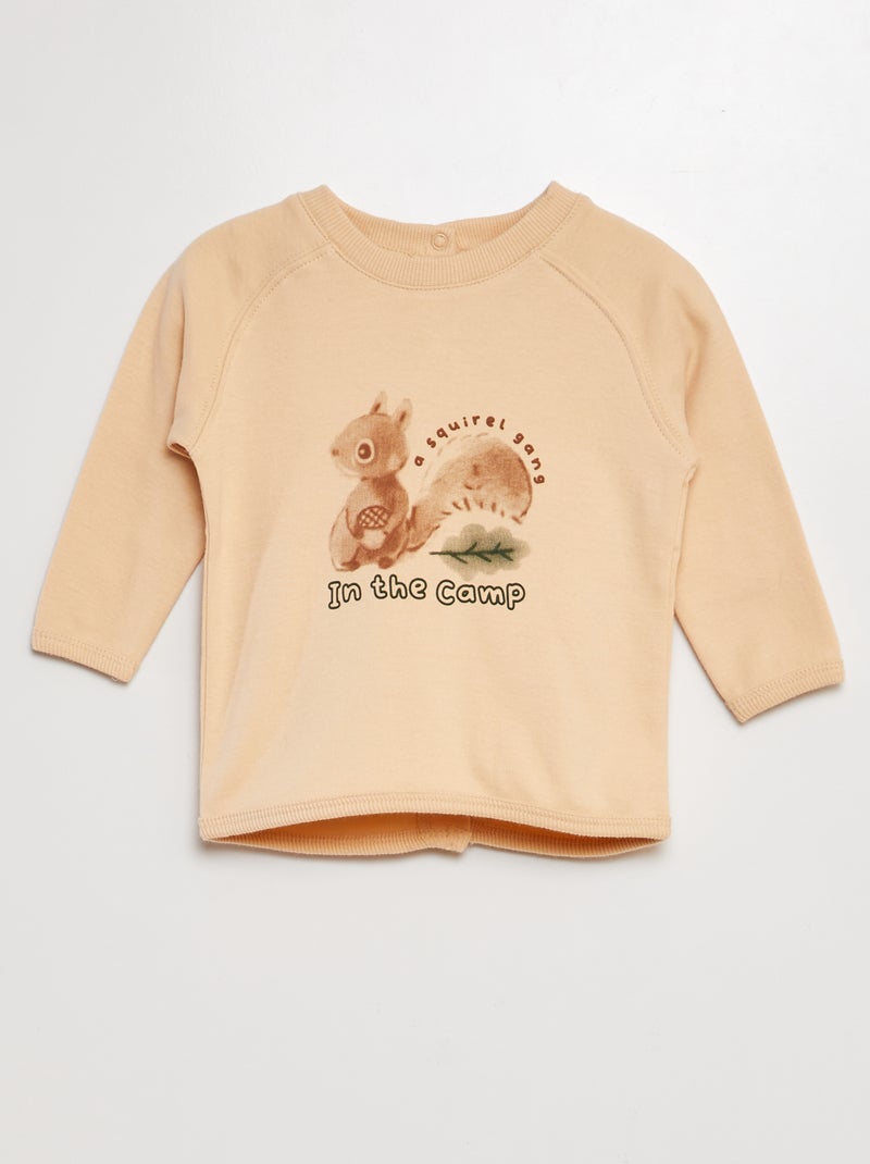 T-shirt stampata a maniche lunghe BEIGE - Kiabi