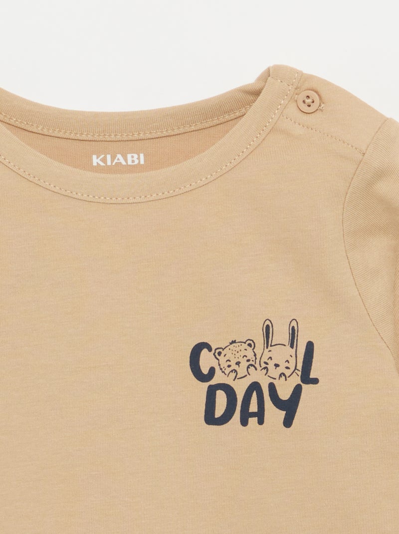 T-shirt stampata a maniche lunghe Beige - Kiabi