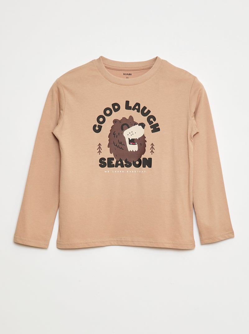 T-shirt stampata a maniche lunghe Beige - Kiabi