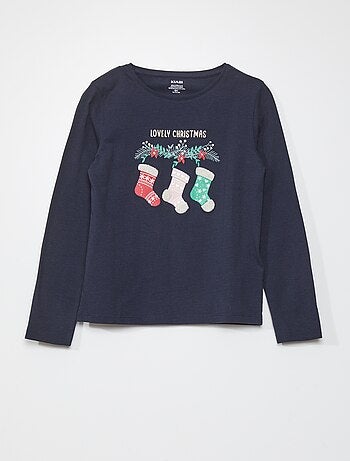 TOM TAILOR Maglia Maniche Lunghe Bambina Blu Casual Scritta (IT 180, EU