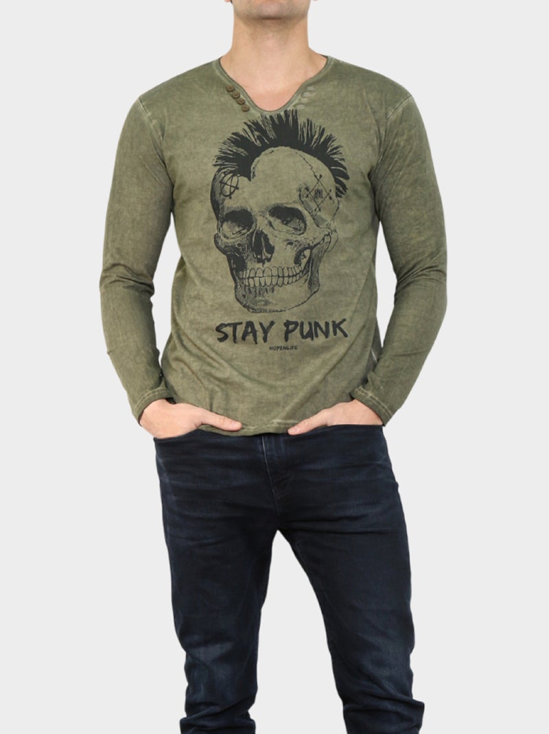 T-shirt stampata a maniche lunghe Cachi - Kiabi