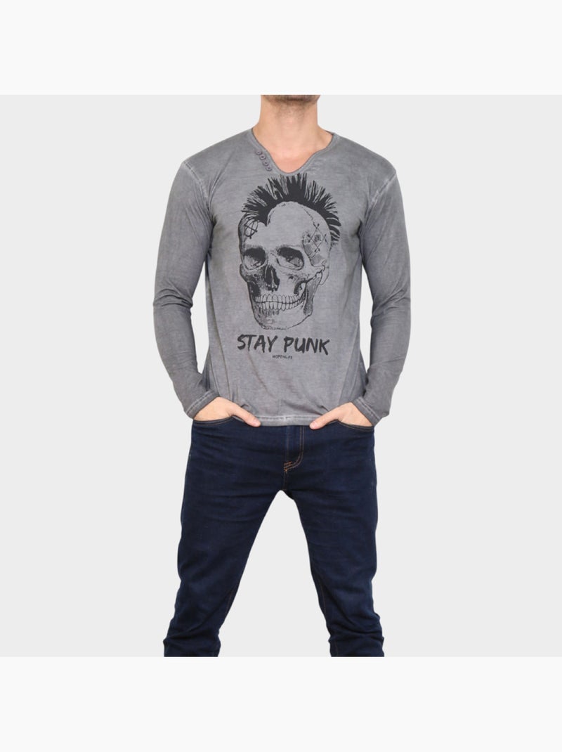 T-shirt stampata a maniche lunghe Grigio - Kiabi