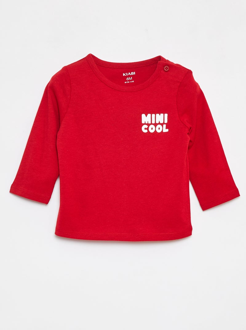 T-shirt stampata a maniche lunghe Rosso - Kiabi