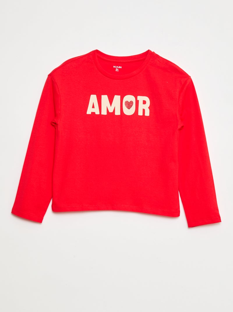 T-shirt stampata a maniche lunghe Rosso - Kiabi