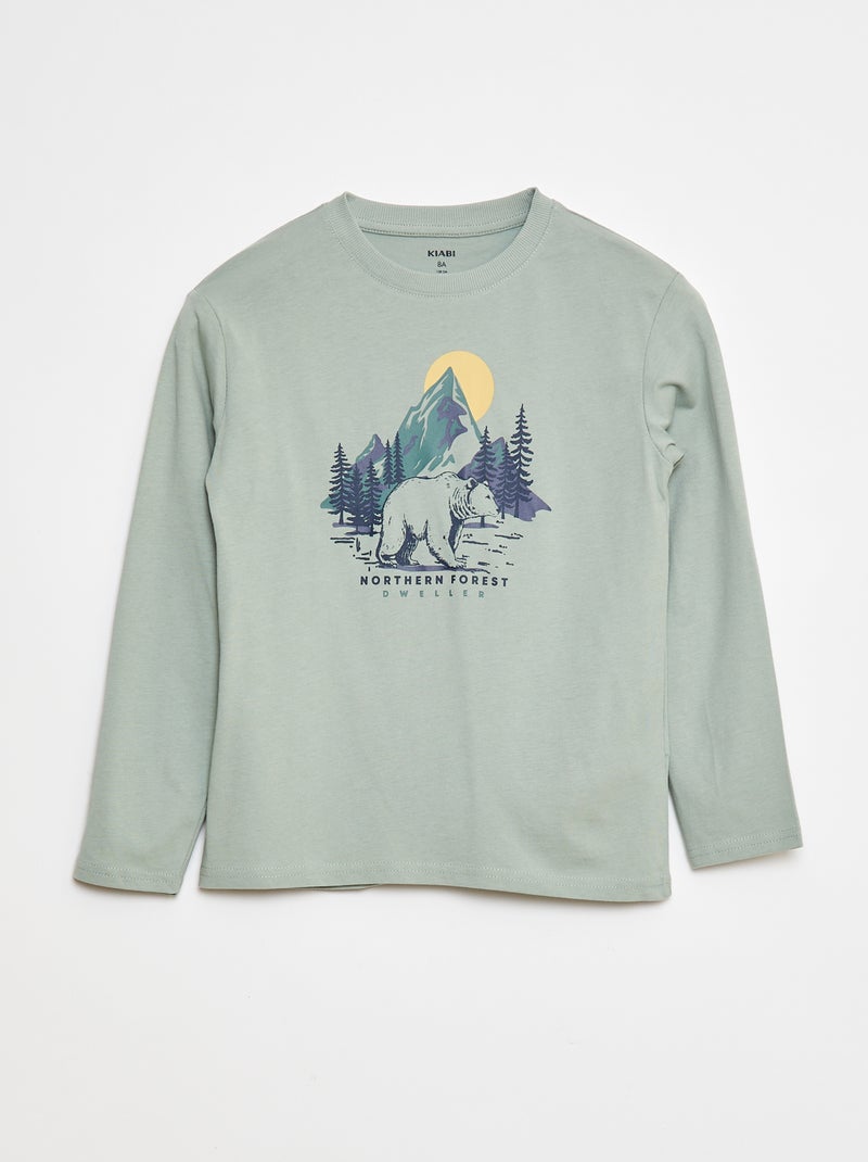 T-shirt stampata a maniche lunghe Verde - Kiabi