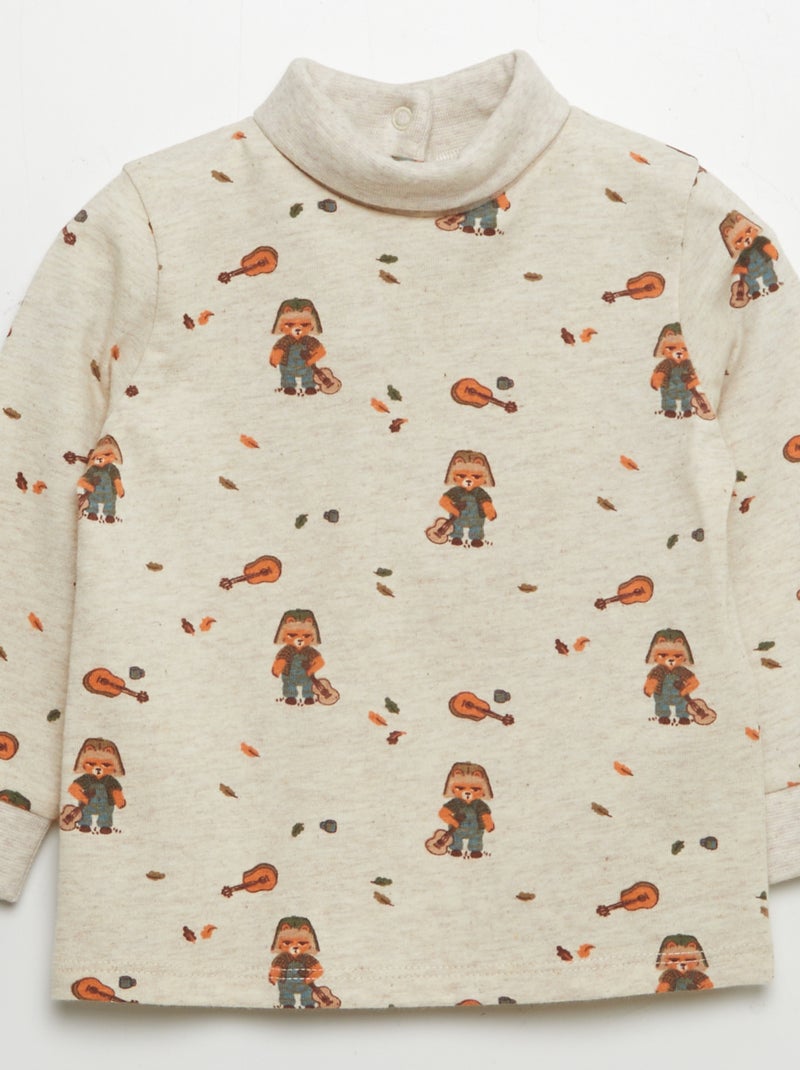 T-shirt stampata con collo dolcevita BEIGE - Kiabi