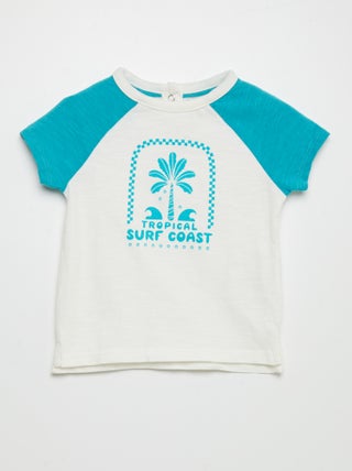 T-shirt stampata con maniche a contrasto