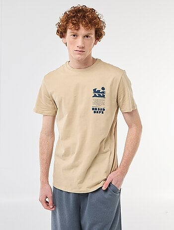 T-shirt stampata con motivo piazzato in cotone tinta unita