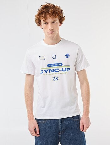 T-shirt stampata con motivo piazzato in cotone tinta unita