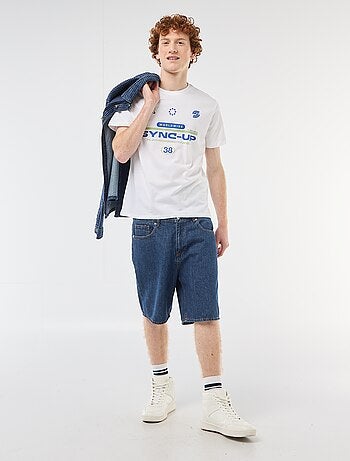 T-shirt stampata con motivo piazzato in cotone tinta unita