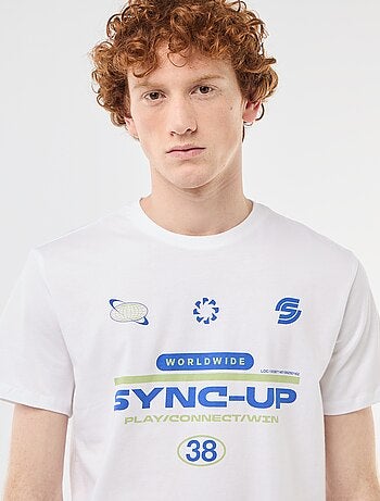 T-shirt stampata con motivo piazzato in cotone tinta unita