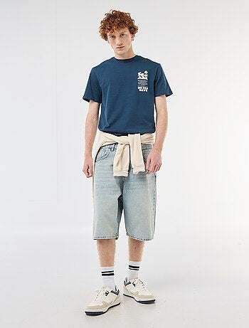 T-shirt stampata con motivo piazzato in cotone tinta unita