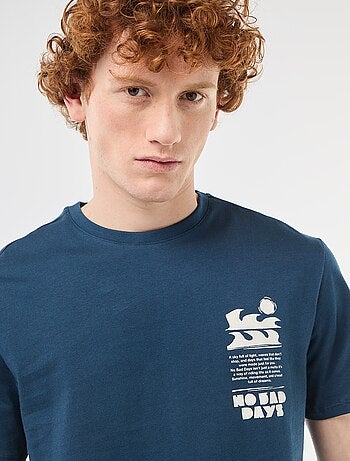 T-shirt stampata con motivo piazzato in cotone tinta unita