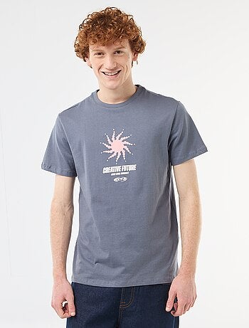 T-shirt stampata con motivo piazzato in cotone tinta unita