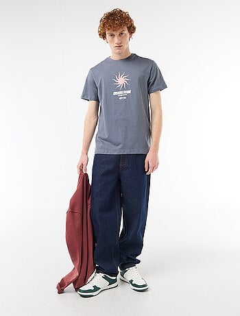 T-shirt stampata con motivo piazzato in cotone tinta unita