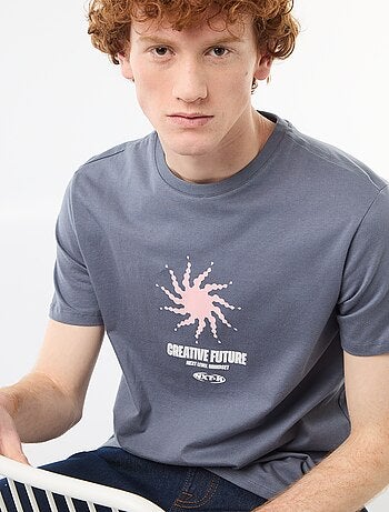 T-shirt stampata con motivo piazzato in cotone tinta unita