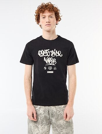 T-shirt stampata con motivo piazzato in cotone tinta unita