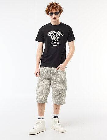 T-shirt stampata con motivo piazzato in cotone tinta unita