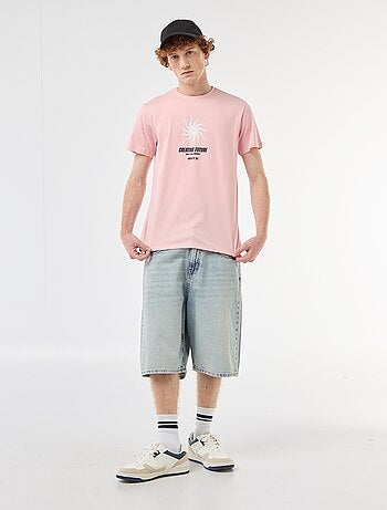 T-shirt stampata con motivo piazzato in cotone tinta unita