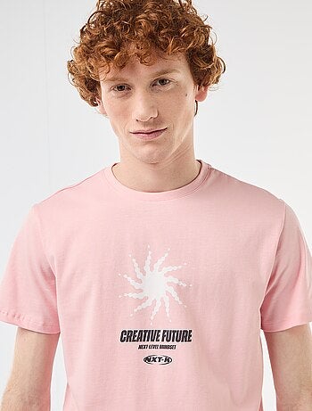 T-shirt stampata con motivo piazzato in cotone tinta unita