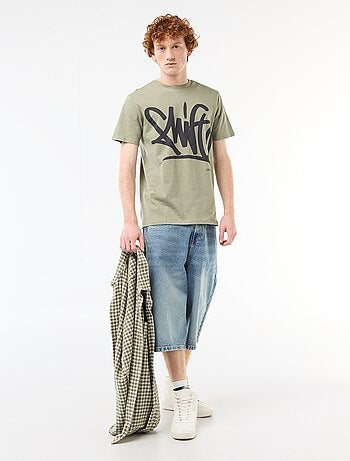 T-shirt stampata con motivo piazzato in cotone tinta unita