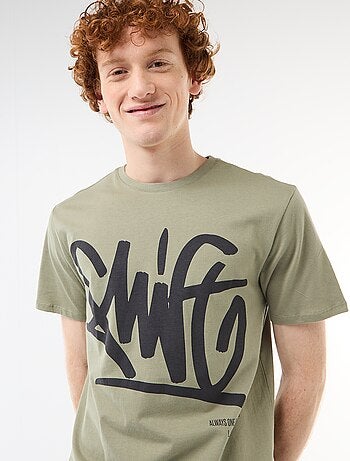 T-shirt stampata con motivo piazzato in cotone tinta unita