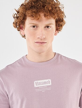 T-shirt stampata con motivo piazzato in cotone tinta unita