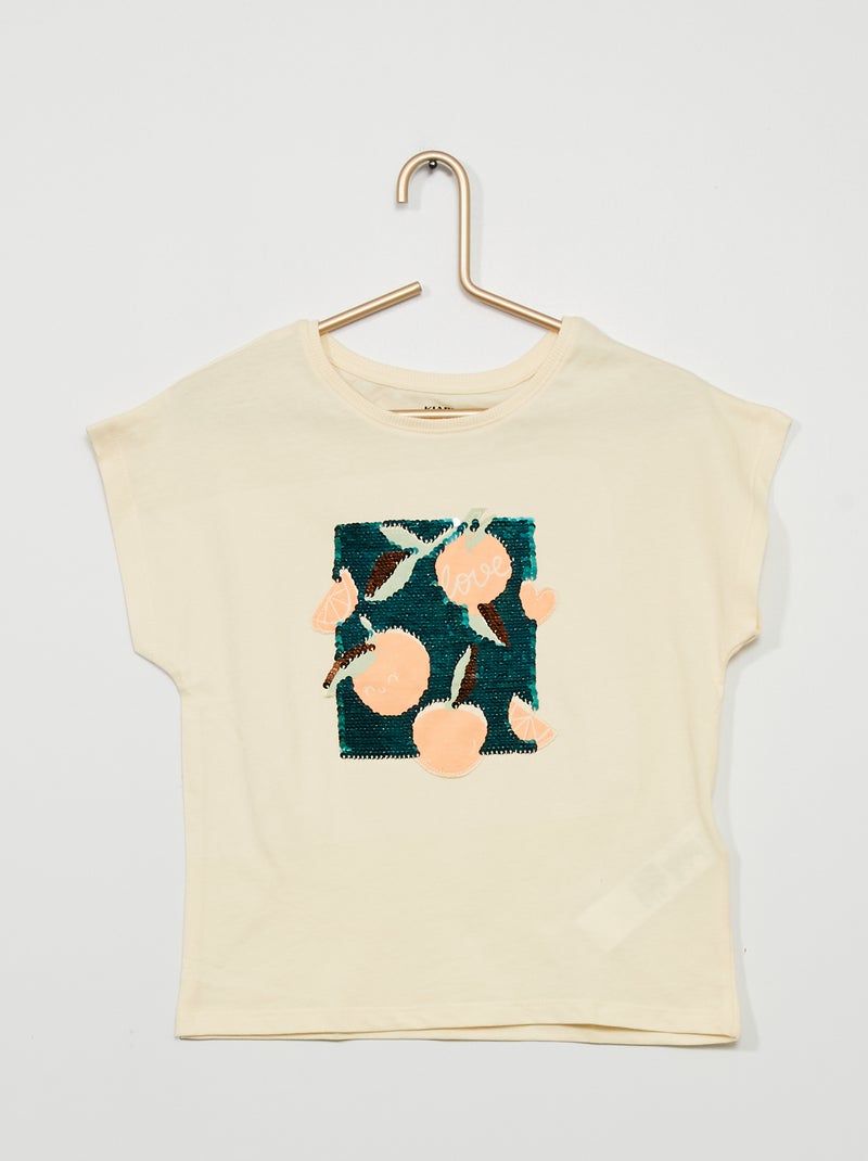 T-shirt stampata con paillettes double face BIANCO - Kiabi