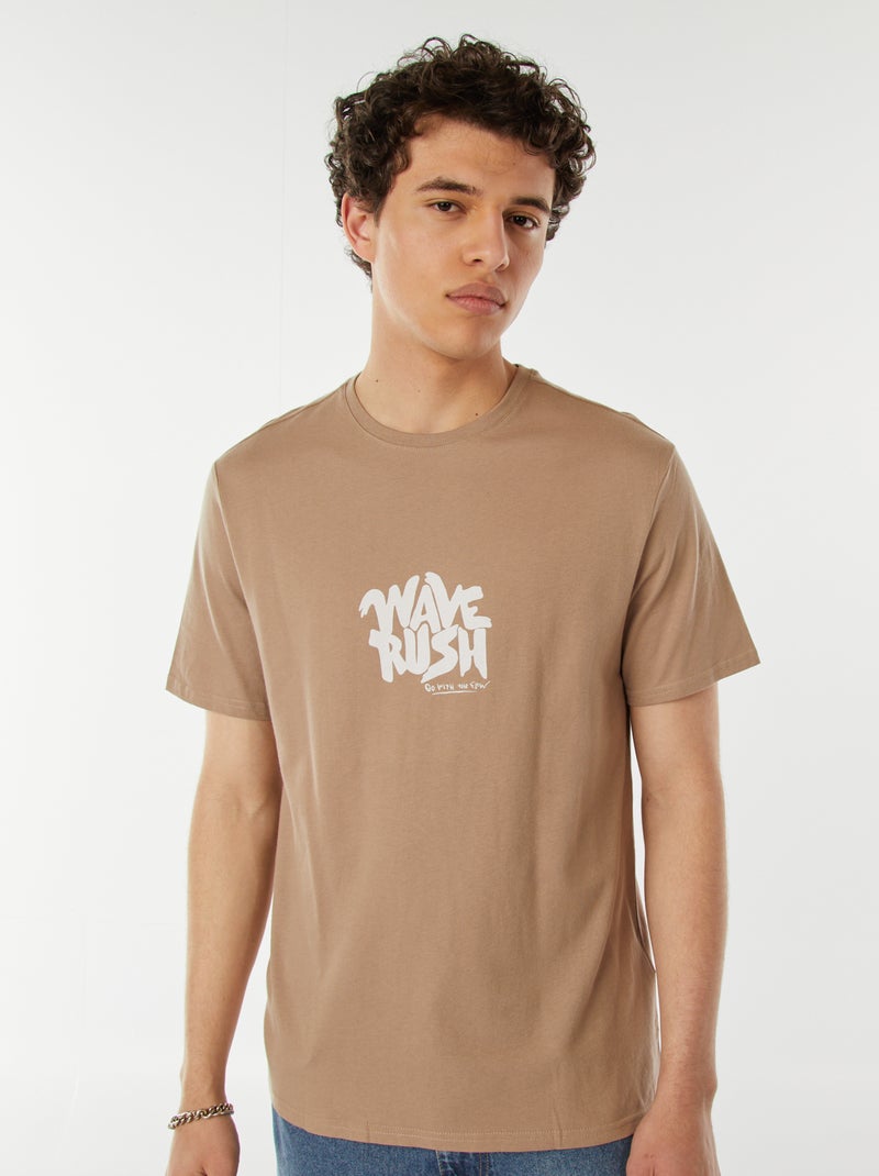 T-shirt stampata con scritta Beige - Kiabi