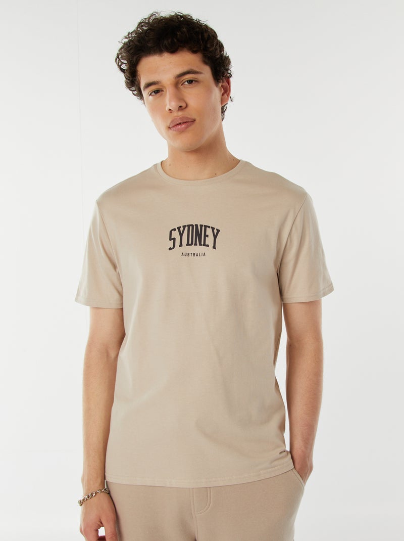 T-shirt stampata con scritta Beige - Kiabi
