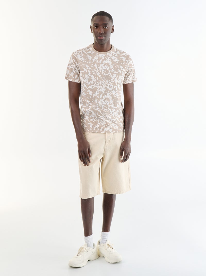 T-shirt stampata fantasia a maniche corte Beige - Kiabi