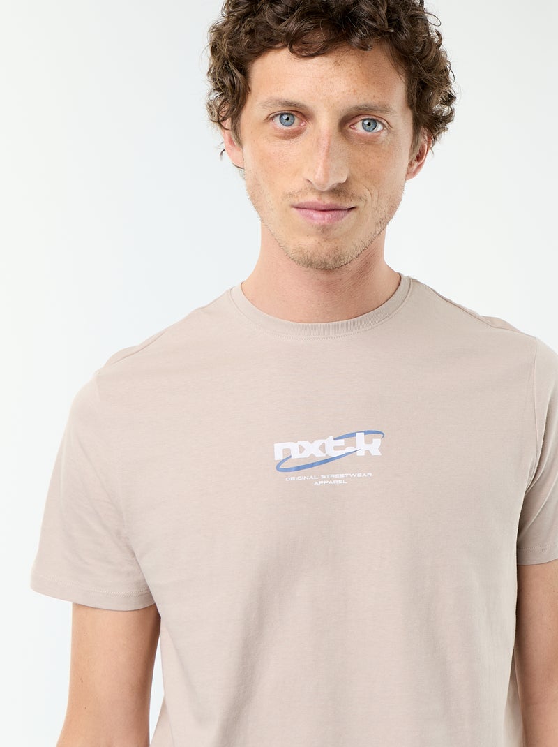 T-shirt stampata fantasia a maniche corte Beige - Kiabi
