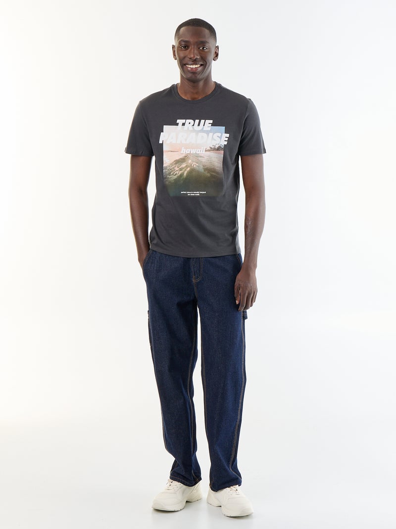 T-shirt stampata fantasia a maniche corte Grigio - Kiabi