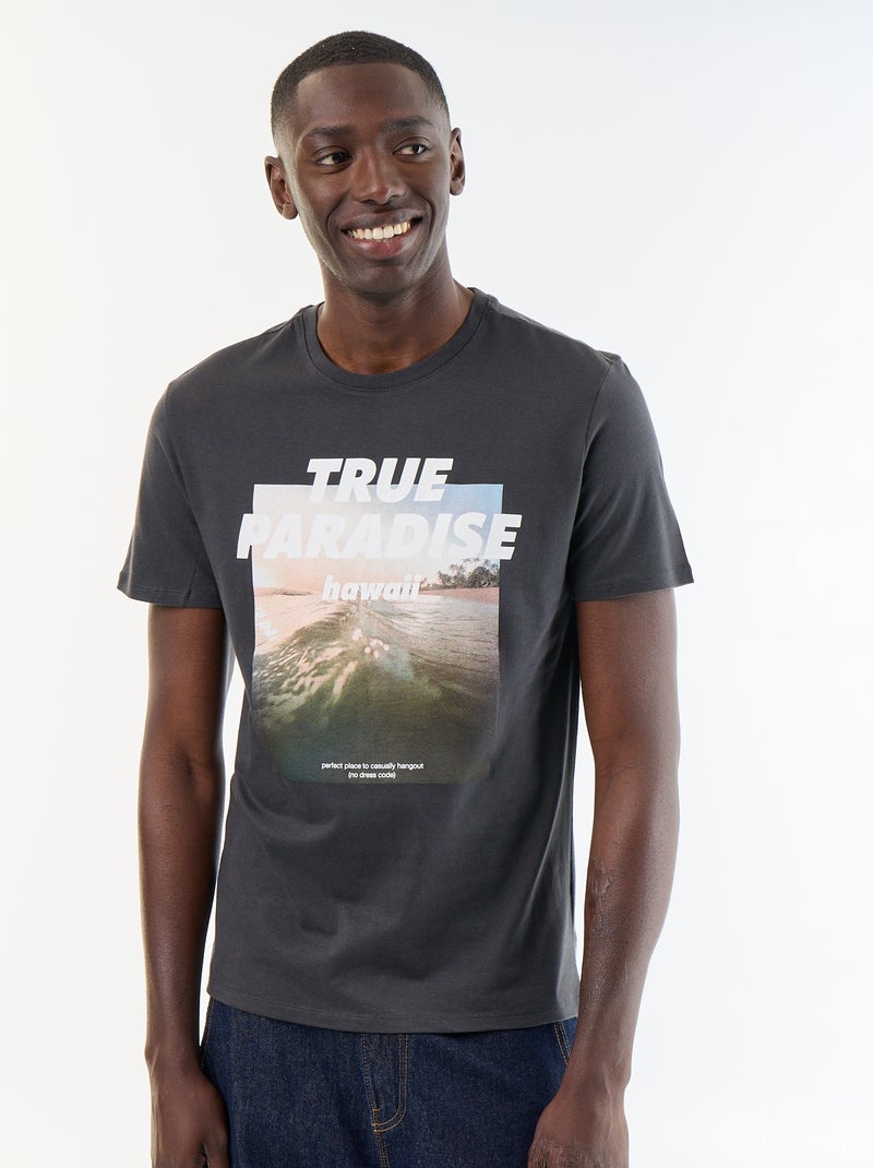 T-shirt stampata fantasia a maniche corte Grigio - Kiabi