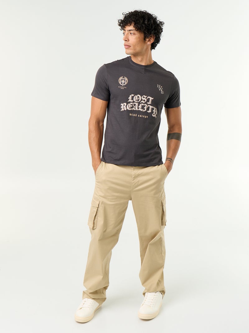 T-shirt stampata fantasia a maniche corte Grigio - Kiabi