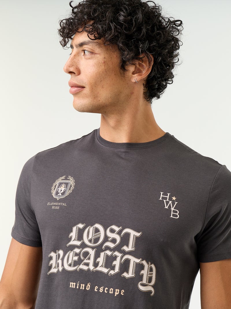 T-shirt stampata fantasia a maniche corte Grigio - Kiabi