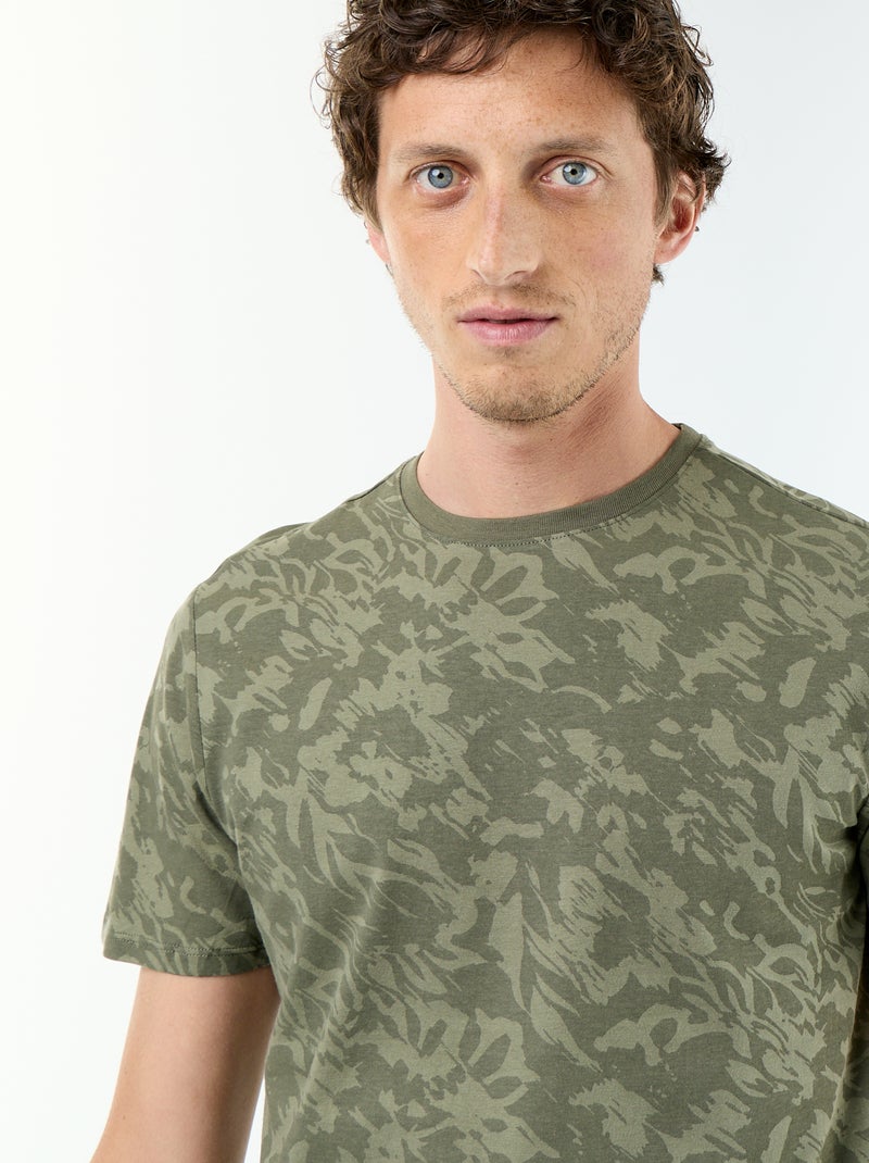 T-shirt stampata fantasia a maniche corte Kaki - Kiabi