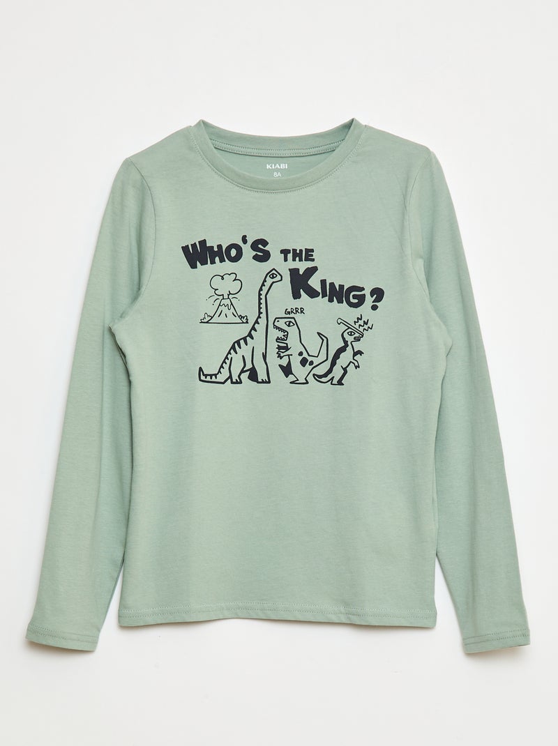 T-shirt stampata fantasia a maniche lunghe Verde - Kiabi
