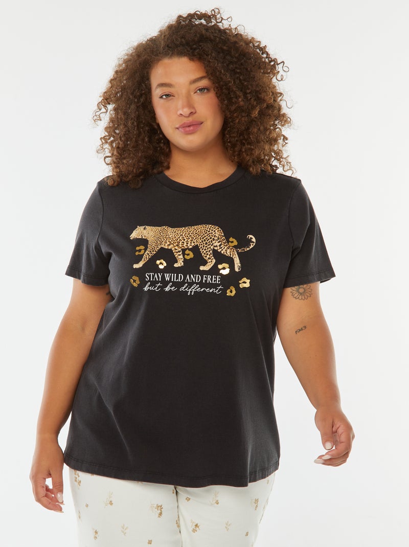T-shirt stampata 'giaguaro' a maniche corte nero - Kiabi