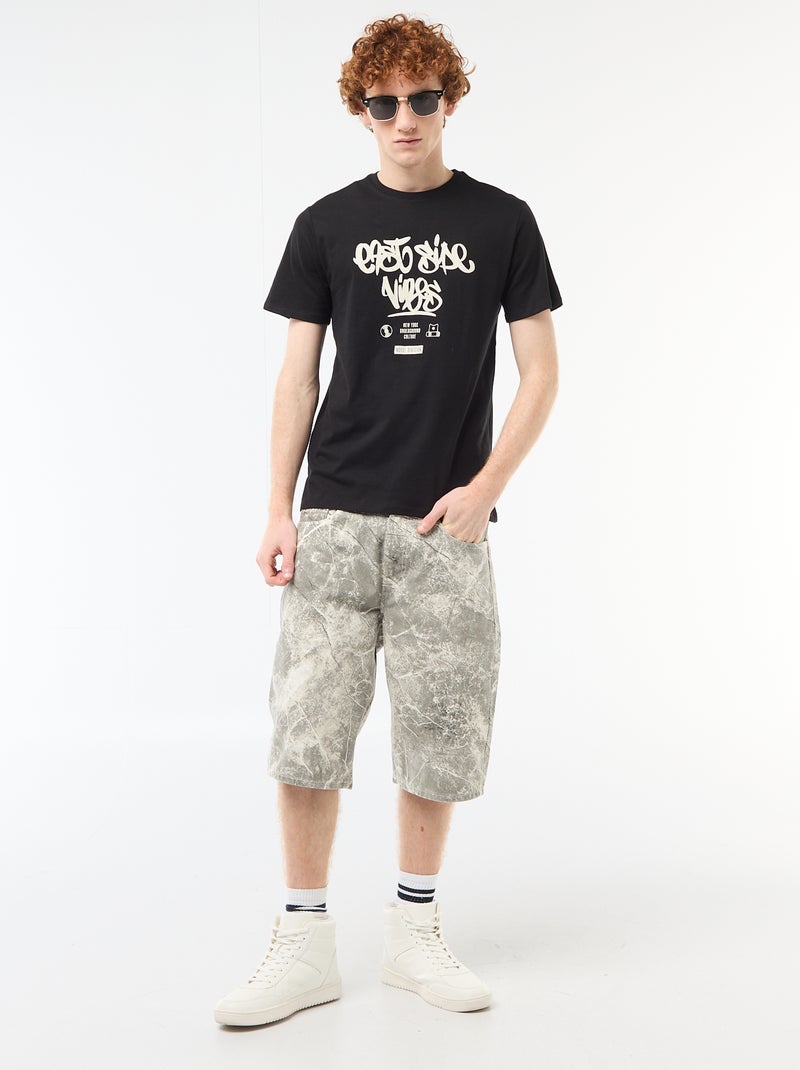T-shirt stampata in cotone a tinta unita Nero - Kiabi