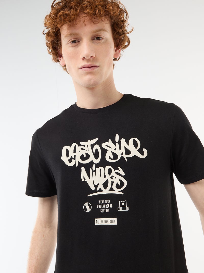 T-shirt stampata in cotone a tinta unita Nero - Kiabi