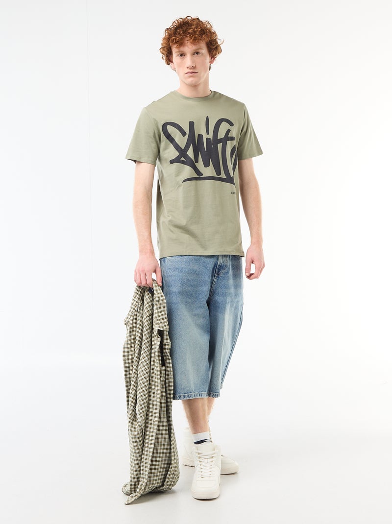 T-shirt stampata in cotone a tinta unita Verde - Kiabi